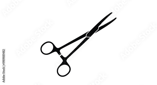 Black and white illustration of a pair of surgical forceps