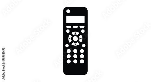 Simple black silhouette icon of a modern television remote control
