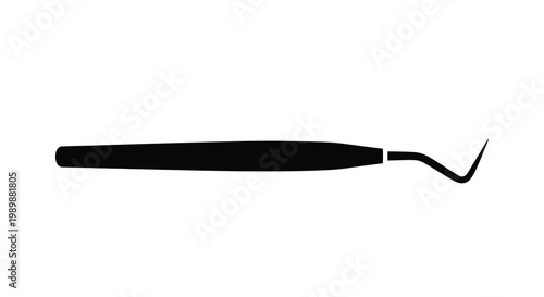 A black and white illustration of a dental explorer tool on a white background