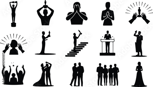 Red Carpet Silhouette Icon Collection Set