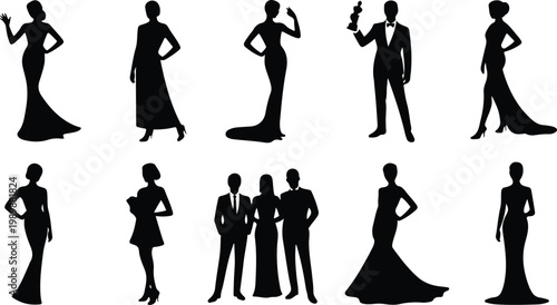 Red Carpet Silhouette Icon Collection Set