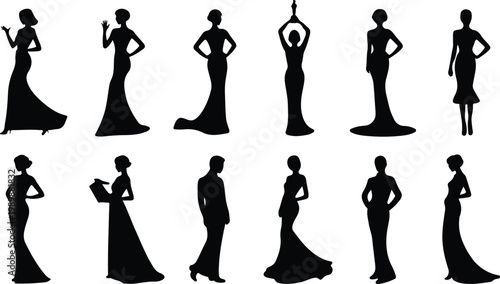 Red Carpet Silhouette Icon Collection Set
