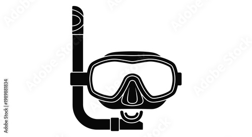 Simple black and white illustration of a scuba diving mask and snorkel