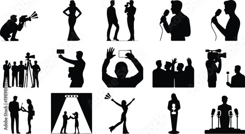 Red Carpet Silhouette Icon Collection Set