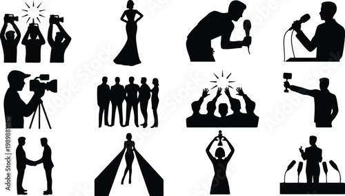 Red Carpet Silhouette Icon Collection Set