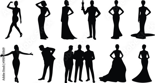 Red Carpet Silhouette Icon Collection Set