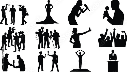 Red Carpet Silhouette Icon Collection Set