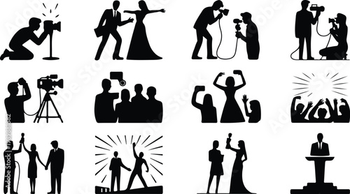 Red Carpet Silhouette Icon Collection Set