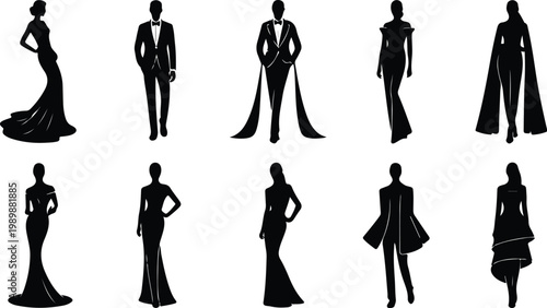 Red Carpet Silhouette Icon Collection Set