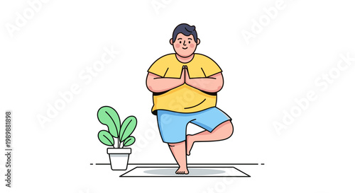 Man practicing tree pose yoga for balance and concentration at home