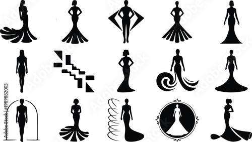 Red Carpet Silhouette Icon Collection Set