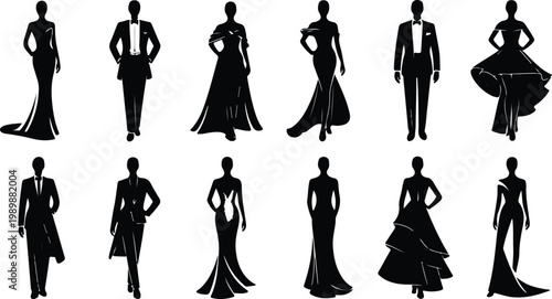Red Carpet Silhouette Icon Collection Set