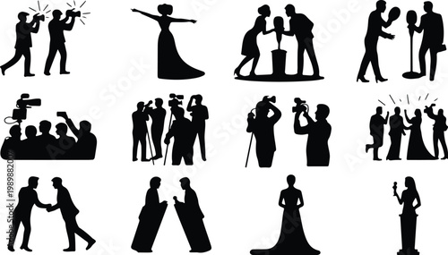 Red Carpet Silhouette Icon Collection Set