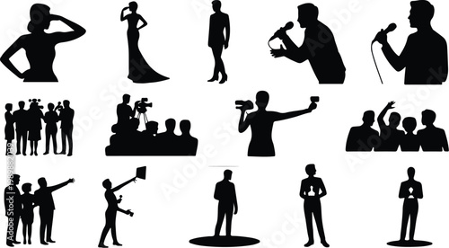 Red Carpet Silhouette Icon Collection Set