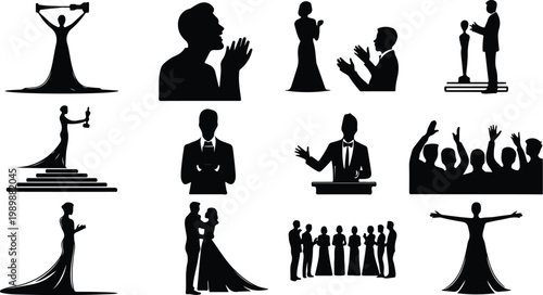 Red Carpet Silhouette Icon Collection Set