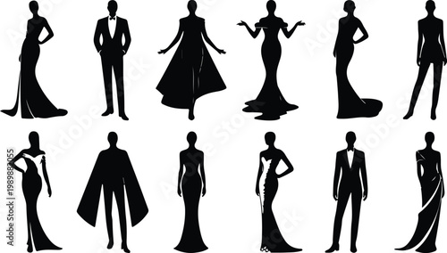 Red Carpet Silhouette Icon Collection Set