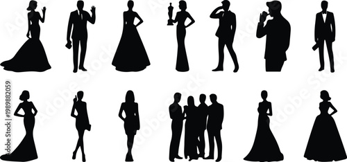 Red Carpet Silhouette Icon Collection Set
