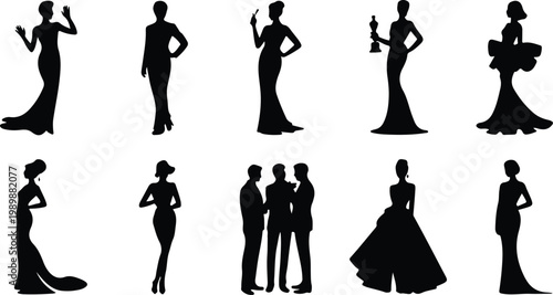 Red Carpet Silhouette Icon Collection Set