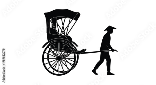 Silhouette of a rickshaw puller and traditional japanese carriage