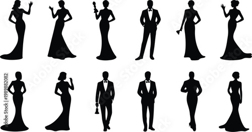 Red Carpet Silhouette Icon Collection Set