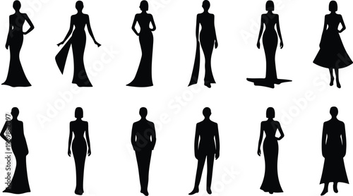 Red Carpet Silhouette Icon Collection Set