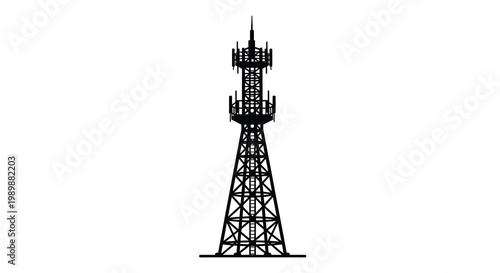 A black silhouette of a tall cellular network communication tower