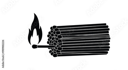 A bundle of matches with one lit displaying potential and fragility