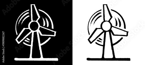 Hand drawn wind turbine icon for renewable electricity. Minimalist doodle design representing sustainable wind farm power, green energy technology, and eco conservation.