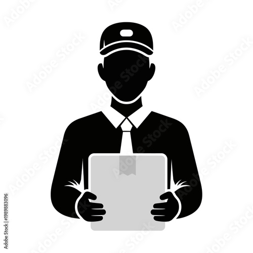 Delivery person holding a package illustration.