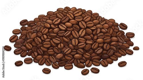 Pile of Roasted Coffee Beans Top View Isolated on White Background