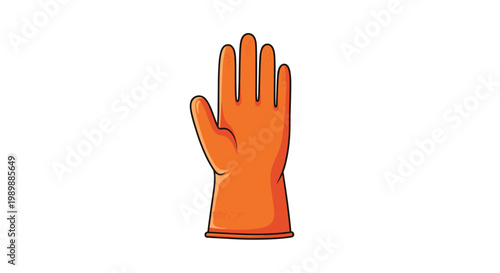 A single bright orange protective rubber glove shown from the palm side with subtle stippled texture on the fingertips rests against a white background.