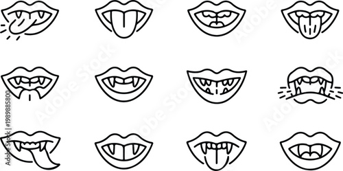 Vampire Lips Silhouette Icon Collection Set