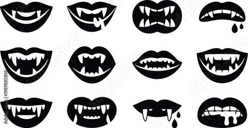 Vampire Lips Silhouette Icon Collection Set