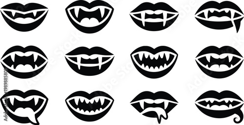 Vampire Lips Silhouette Icon Collection Set