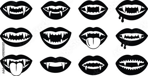 Vampire Lips Silhouette Icon Collection Set