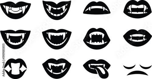 Vampire Lips Silhouette Icon Collection Set
