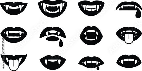Vampire Lips Silhouette Icon Collection Set
