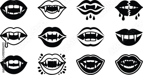 Vampire Lips Silhouette Icon Collection Set