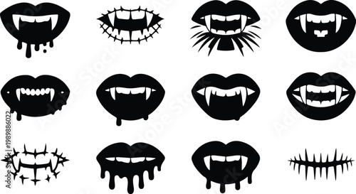 Vampire Lips Silhouette Icon Collection Set