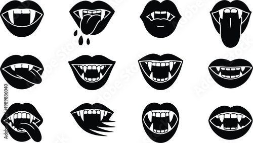 Vampire Lips Silhouette Icon Collection Set