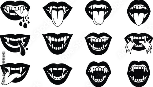Vampire Lips Silhouette Icon Collection Set
