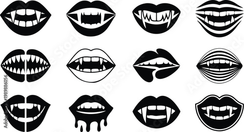 Vampire Lips Silhouette Icon Collection Set