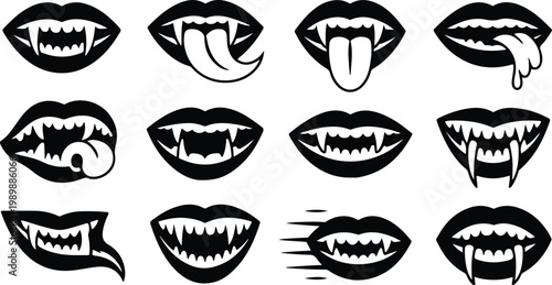Vampire Lips Silhouette Icon Collection Set