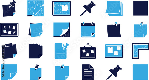 Various paper notes and memo board icons for messages reminders and organization tasks.