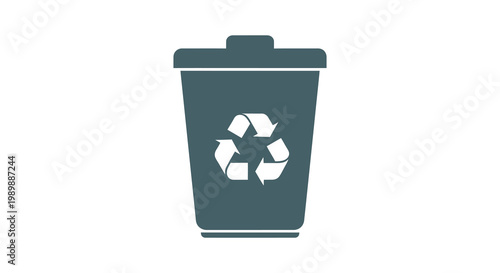 Dark blue recycling bin with white recycling symbol a striking silhouette