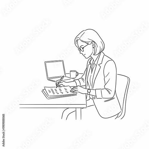 Minimal line illustration of hr manager reviewing documents with checklist icons for human resources