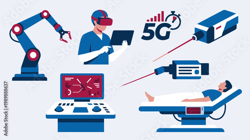 Advanced medical technology innovation with robotic surgery virtual reality and 5G connectivity for future healthcare solutions
