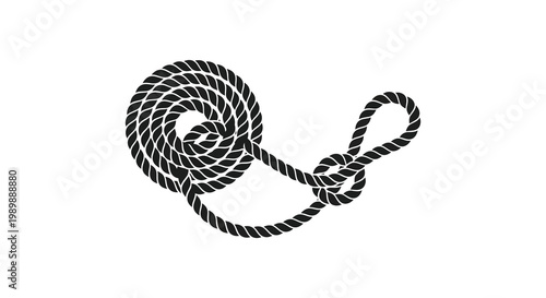 A coiled rope with a looped end depicted as a striking silhouette