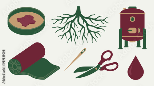 Biotechnology concept with petri dish roots and industrial equipment for lab research and material creation