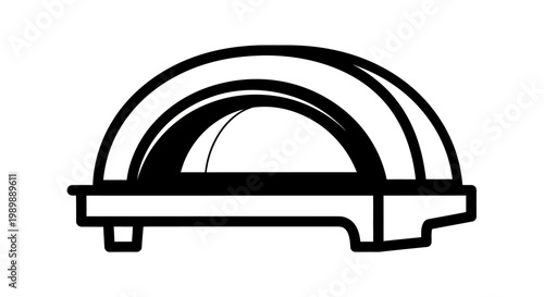 Black silhouette of a classic bridge archway stands boldly against a white background. A timeless architectural silhouette.